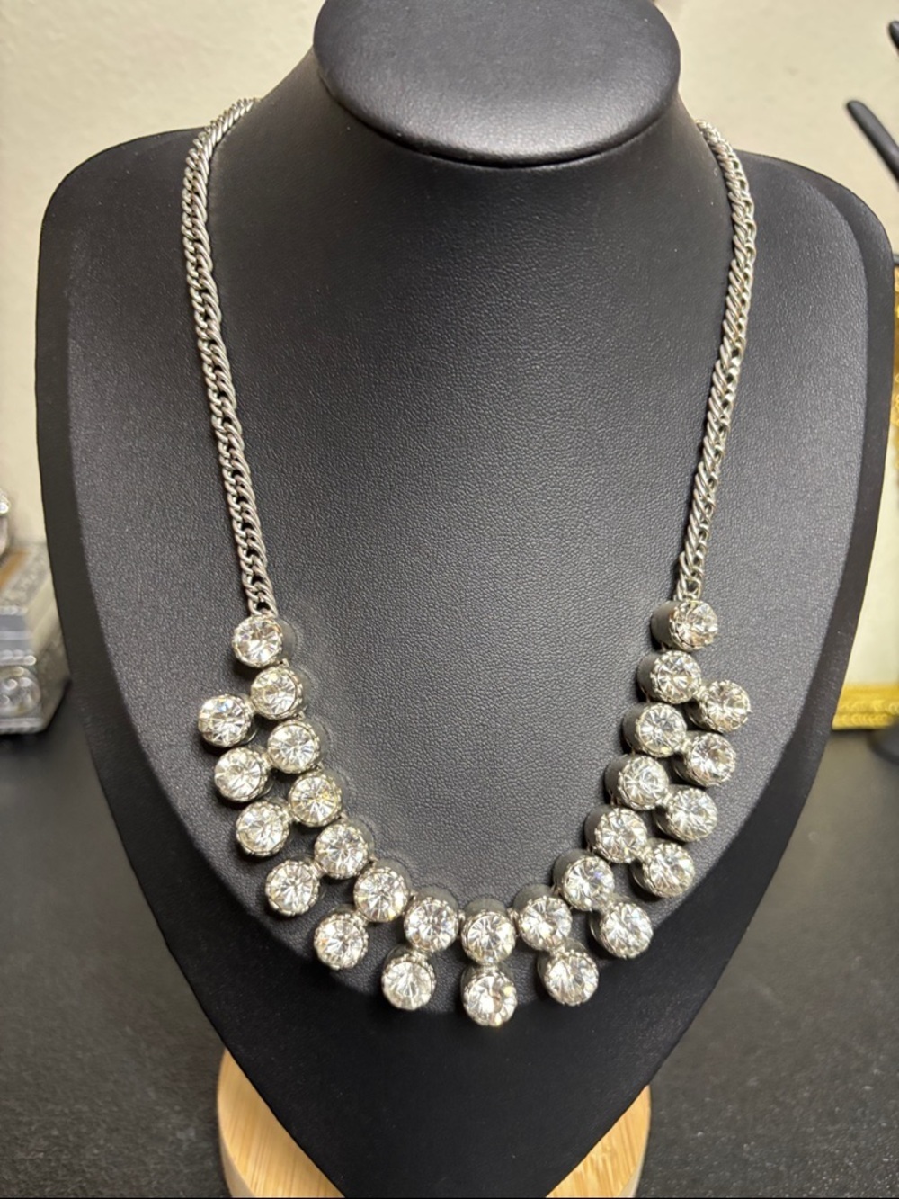 Silver Tone Slider Clear Rhinestone Statement Necklace
